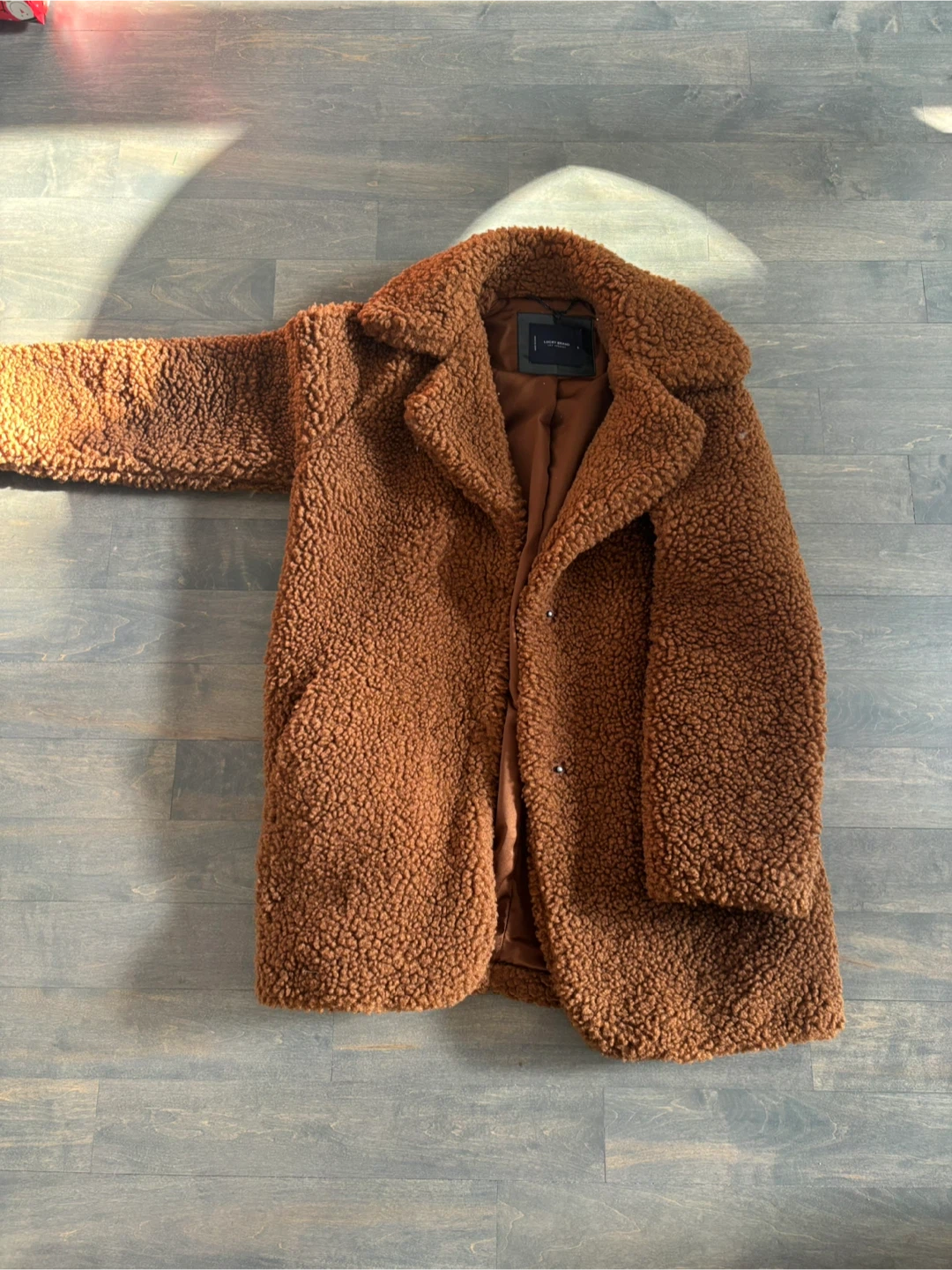 Women’s lucky brand brown Sherpa long coat -Small $55