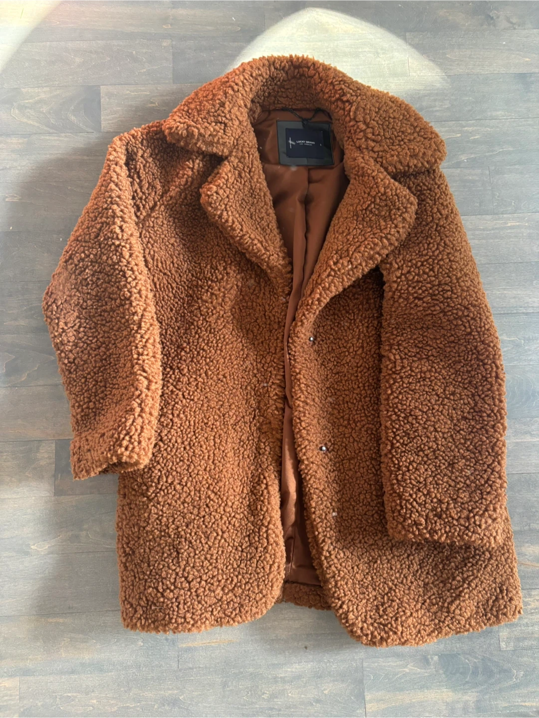 Women’s lucky brand brown Sherpa long coat -Small $55 - photo 2