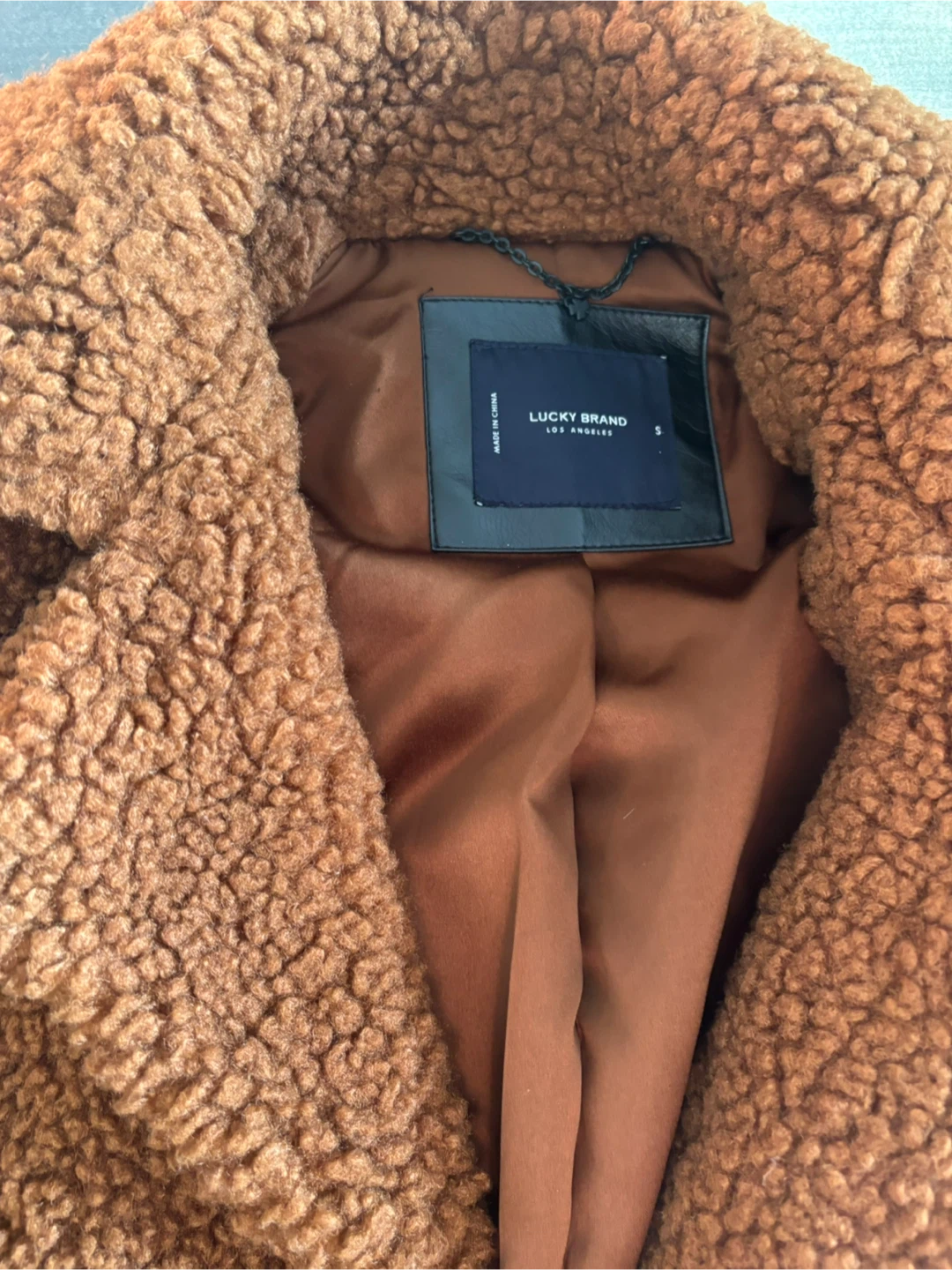 Women’s lucky brand brown Sherpa long coat -Small $55 - photo 3