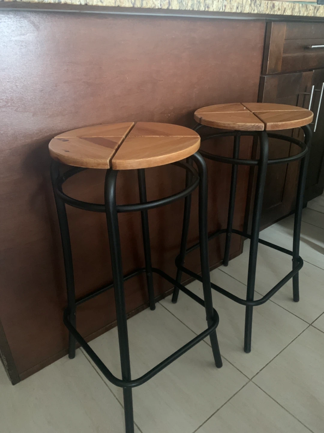 Set of 2 Bar Stools - Wood & Metal - photo 2