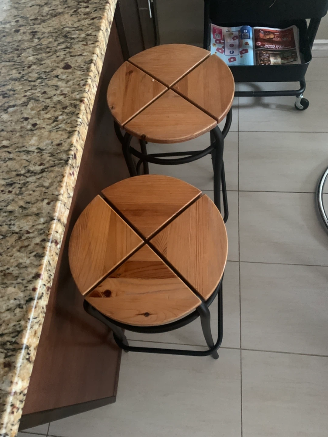 Set of 2 Bar Stools - Wood & Metal