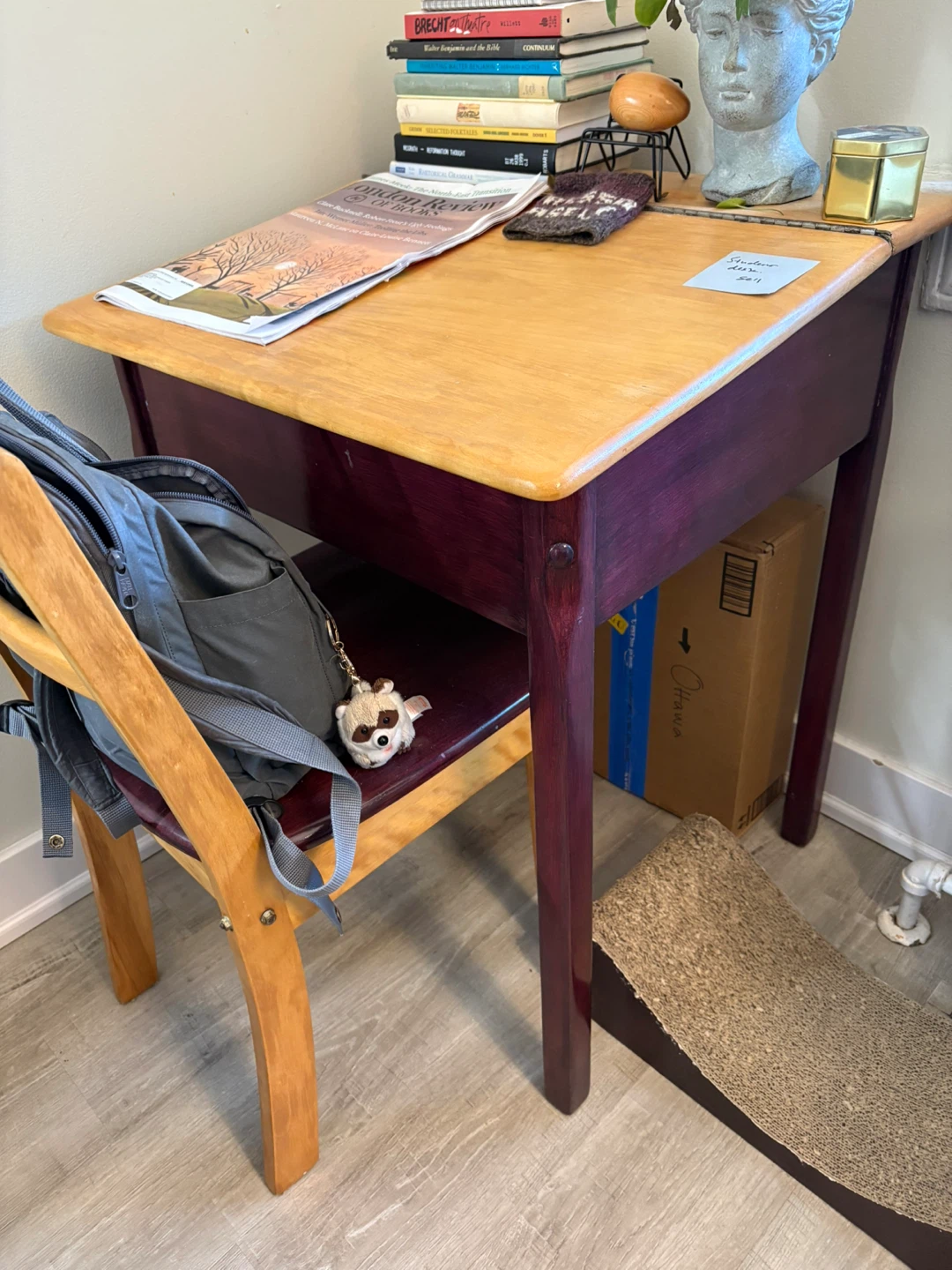 Vintage Wooden Student Desk Set