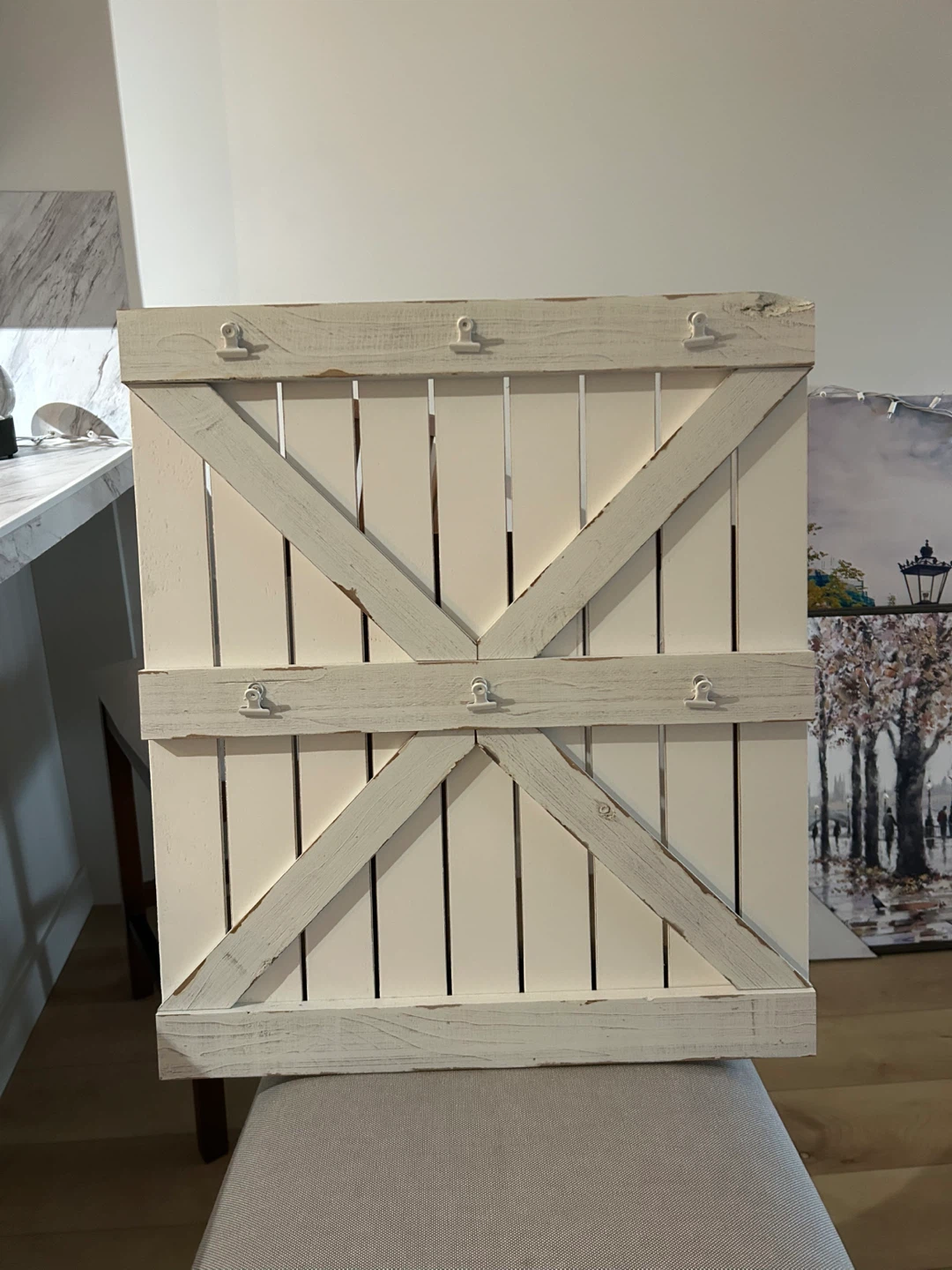 Rustic White Barn Door Wall Decor with Clips