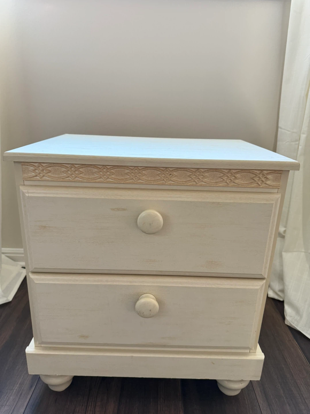 White Wooden Two-Drawer Nightstand