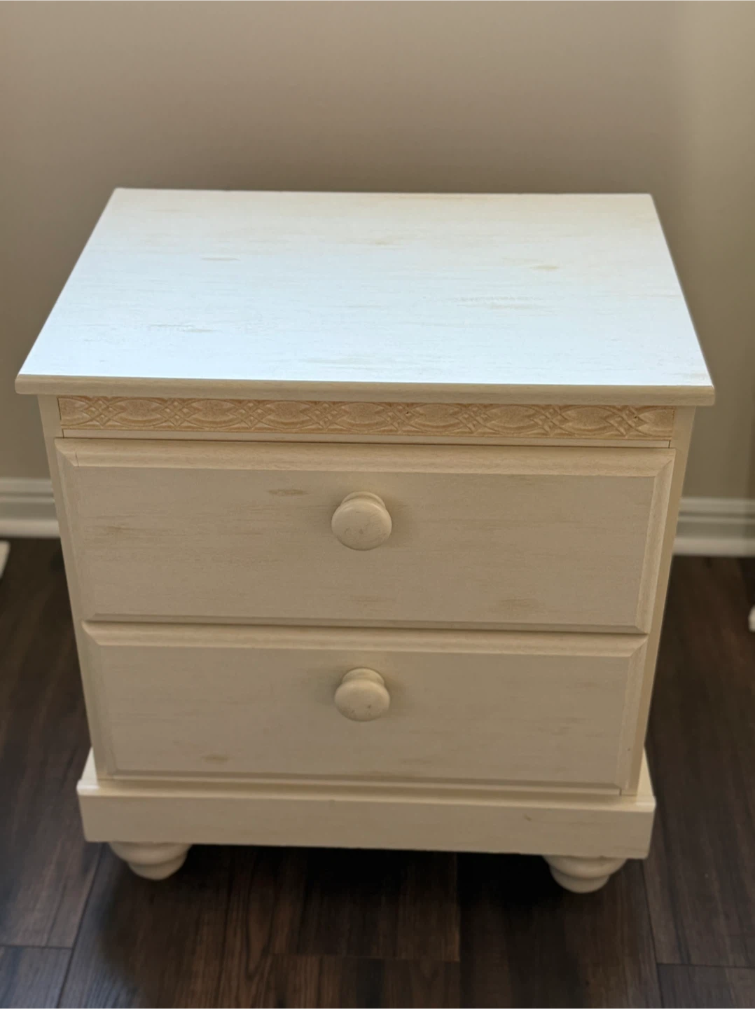 White Wooden Two-Drawer Nightstand - photo 2