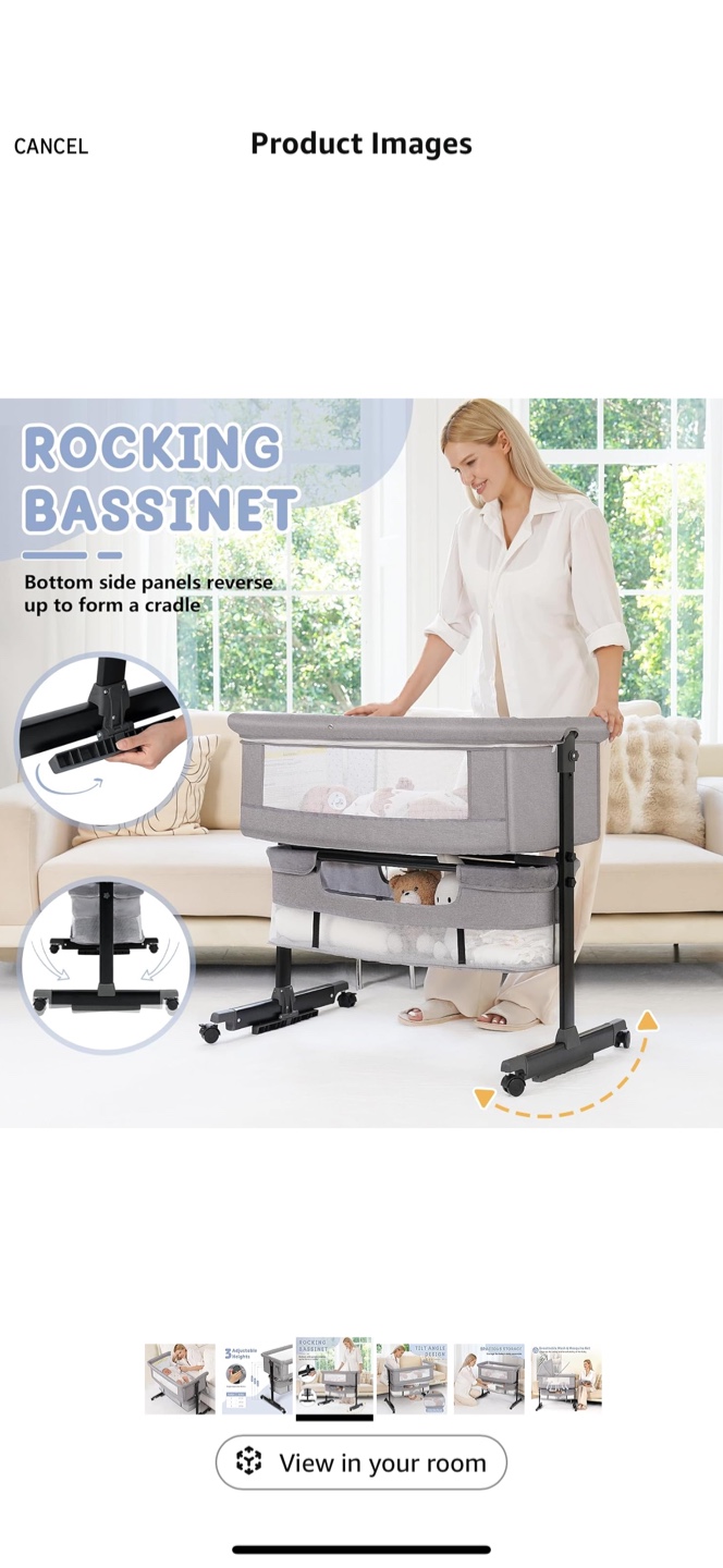 Baby Bassinet 3 in 1 Bedside Sleeper - Gray - photo 3