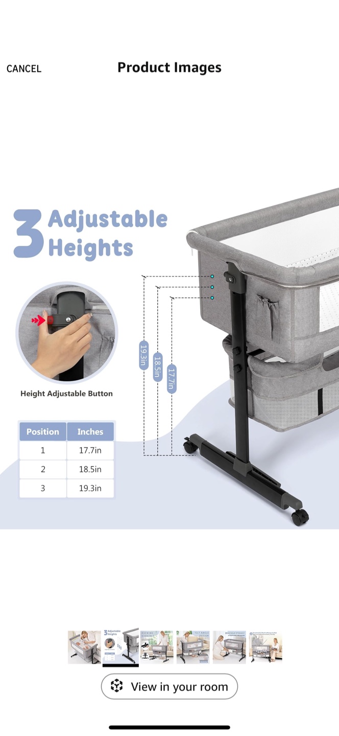 Baby Bassinet 3 in 1 Bedside Sleeper - Gray - photo 4