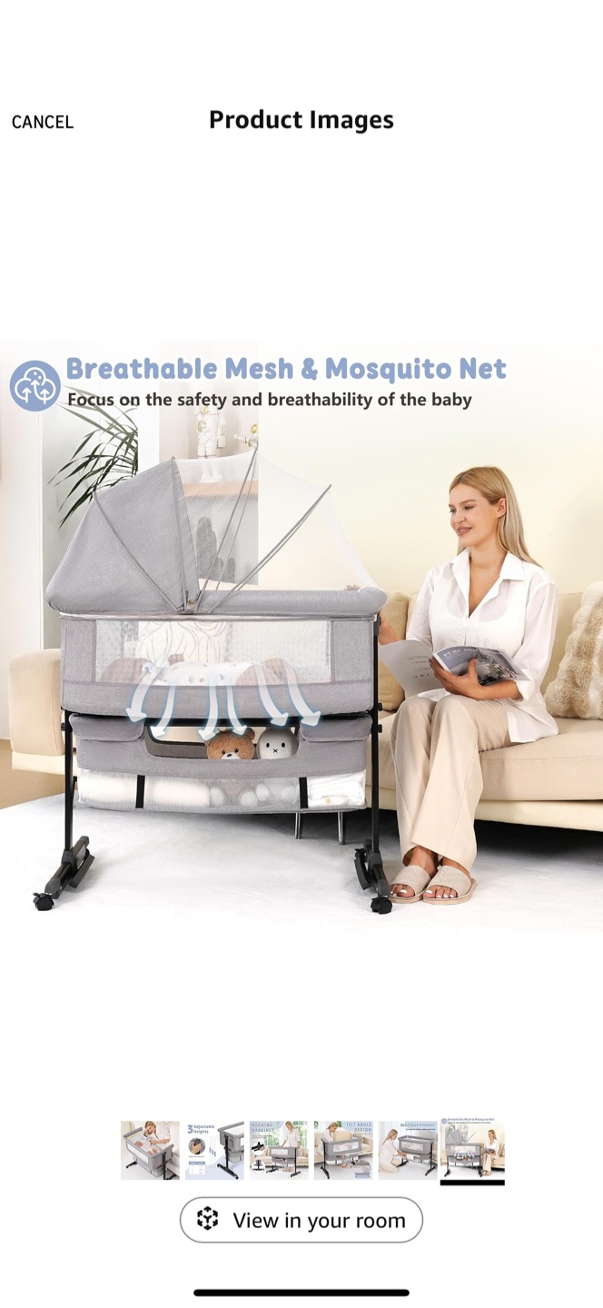Baby Bassinet 3 in 1 Bedside Sleeper - Gray - photo 2