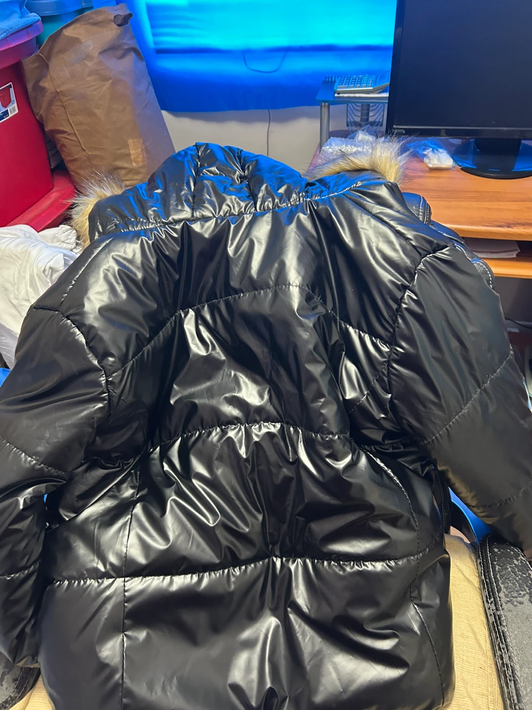 Black Puffer jacket with Fur Hood - photo 2