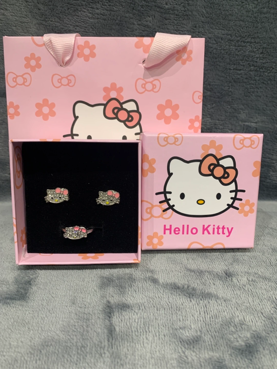 Hello Kitty Adjustable  Ring and Earring Set
