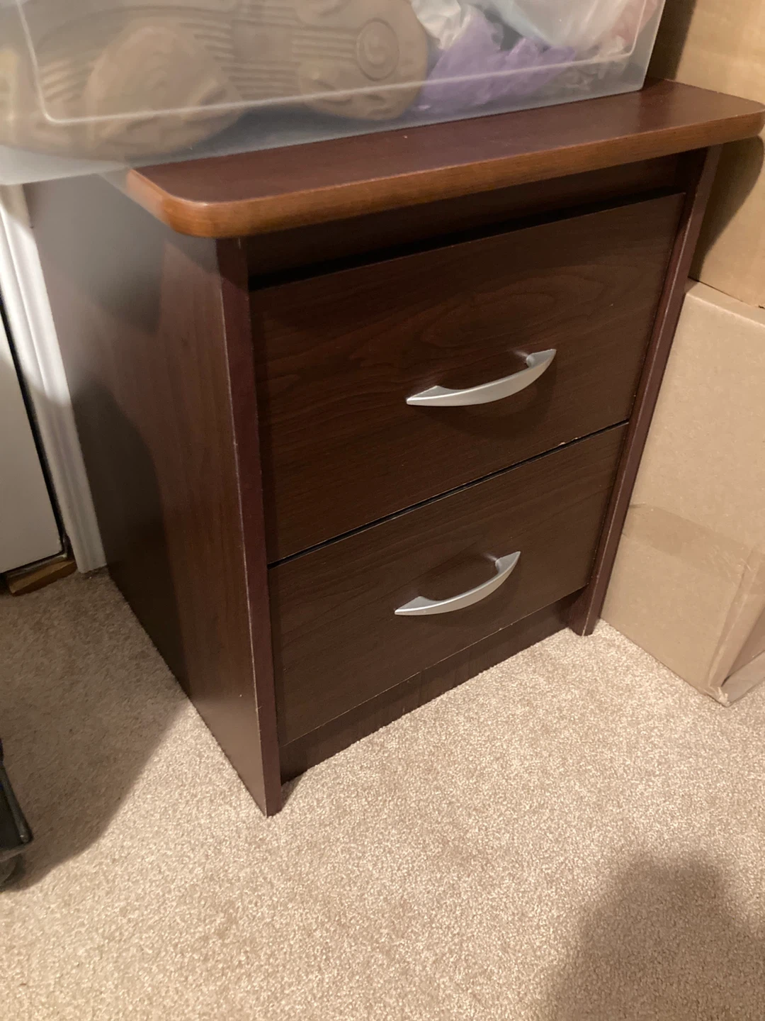 Brown Wood 2-Drawer Nightstand
