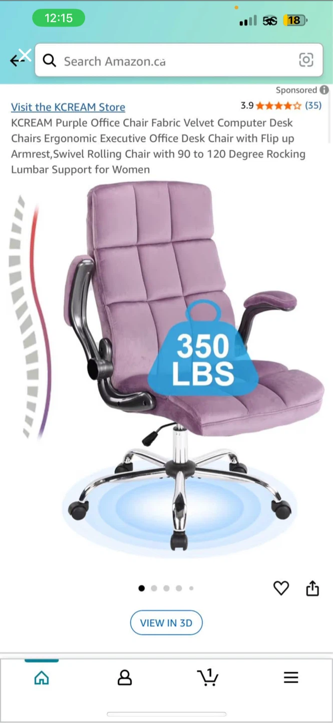 KCREAM Purple Velvet Office Chair