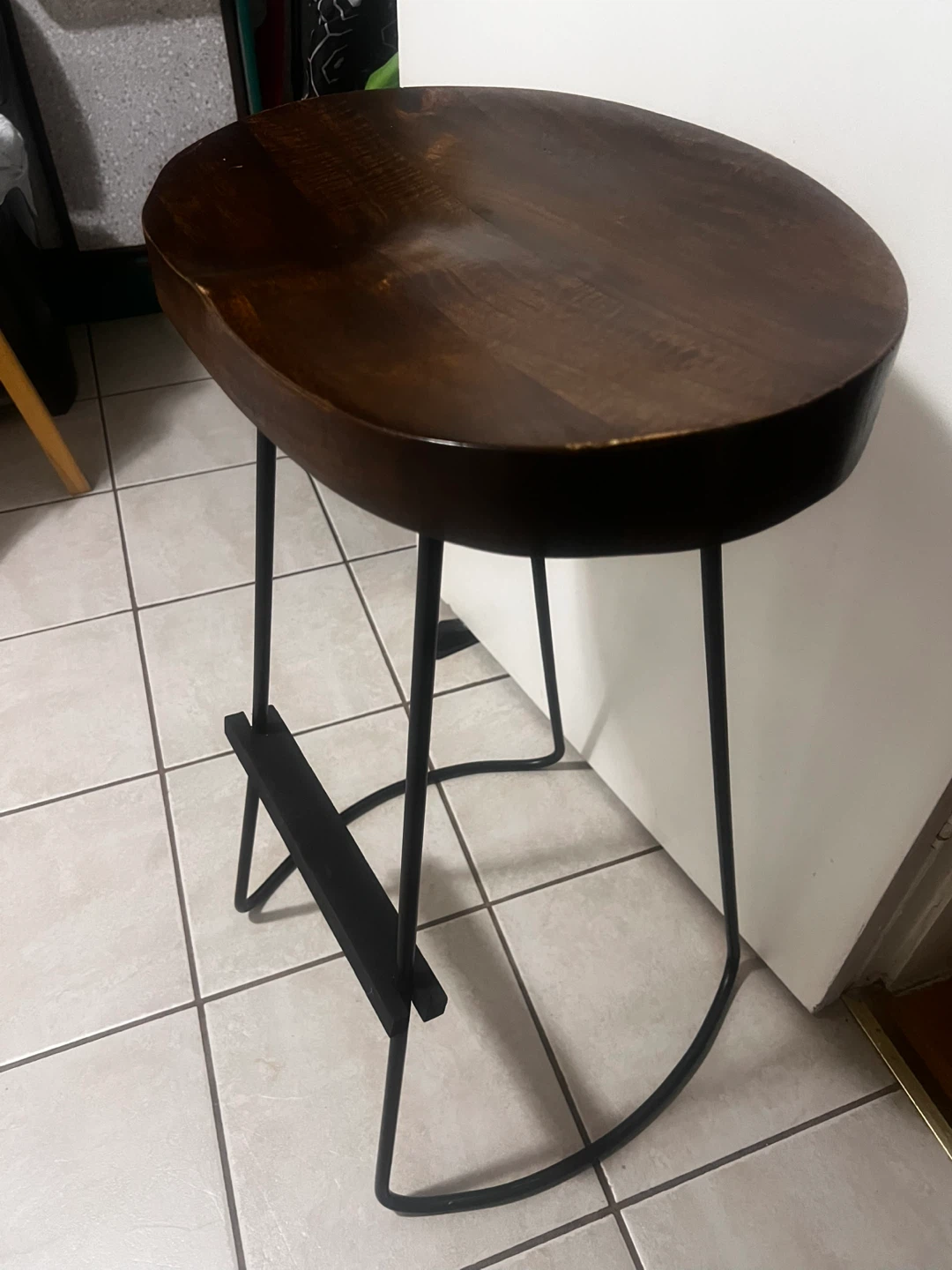Dark Wood & Black Metal Bar Stool - photo 2