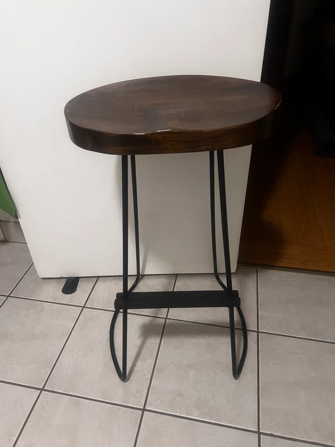 Dark Wood & Black Metal Bar Stool
