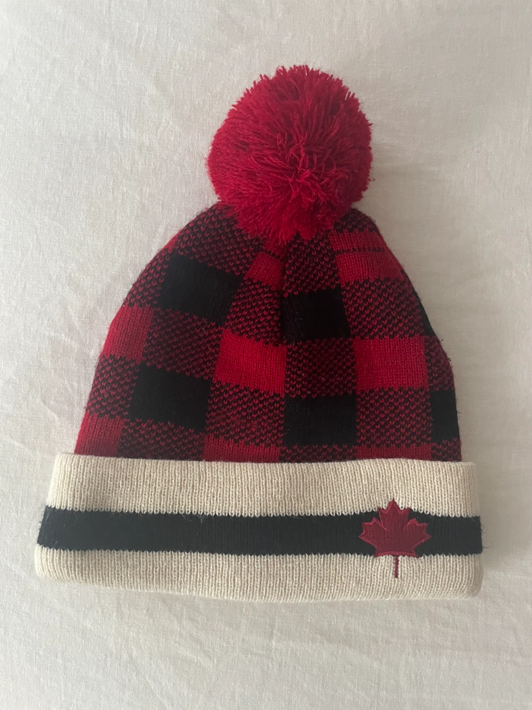 Red & Black Plaid Toque with Maple Leaf