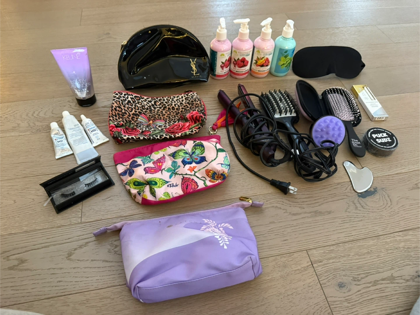 Hair straightener heat brush lotions  bags  brush $25