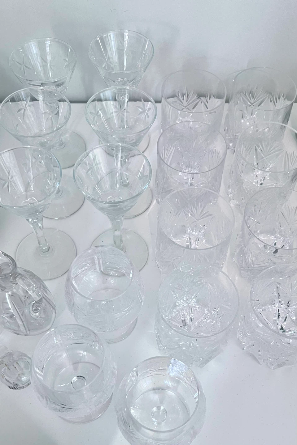 Antique Crystal Set - Glasses, Decanter, Vase, etc