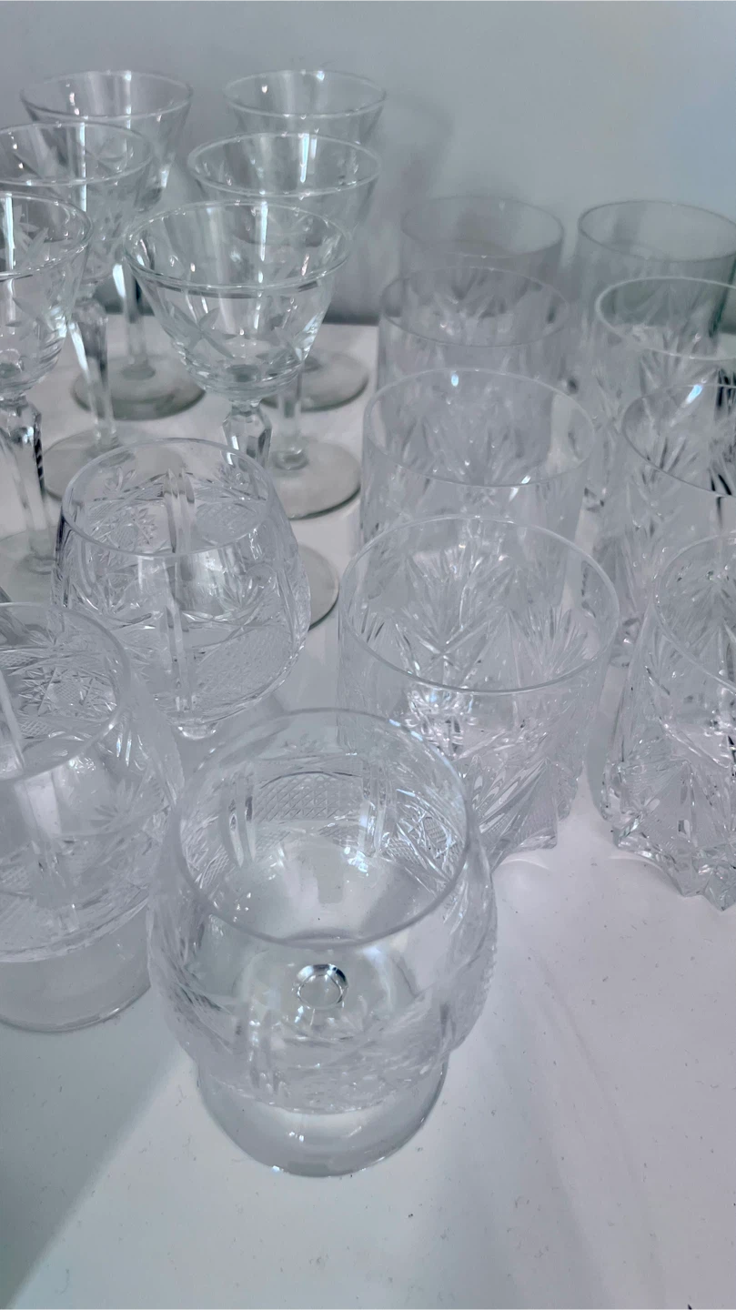 Antique Crystal Set - Glasses, Decanter, Vase, etc - photo 5