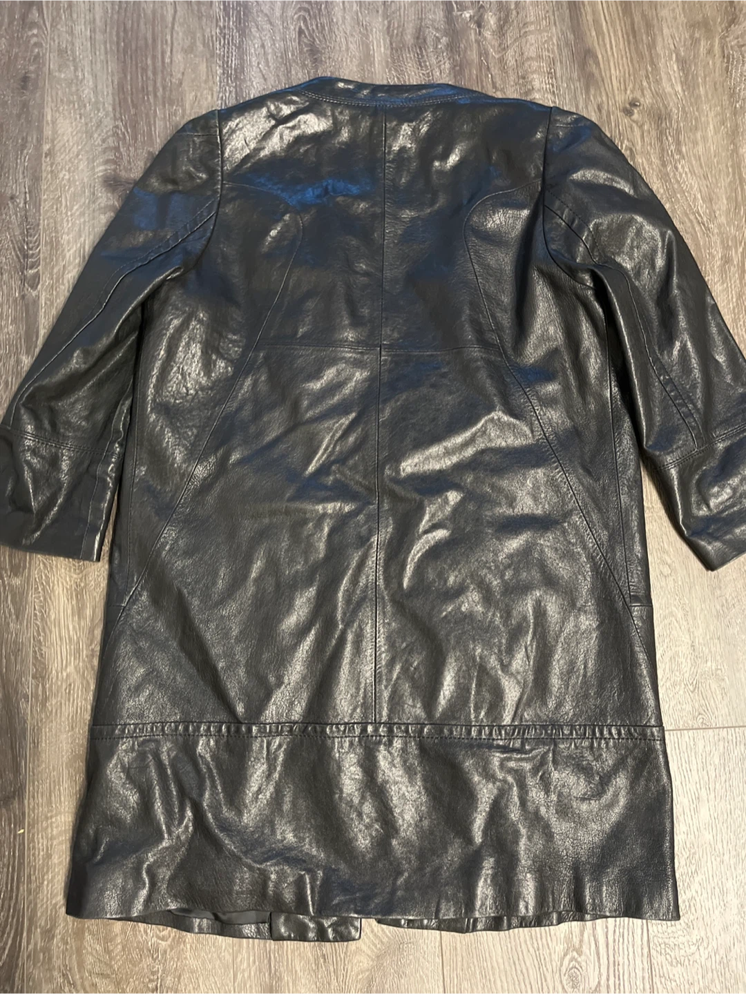 Black Genuine Lamb Leather Coat - photo 2