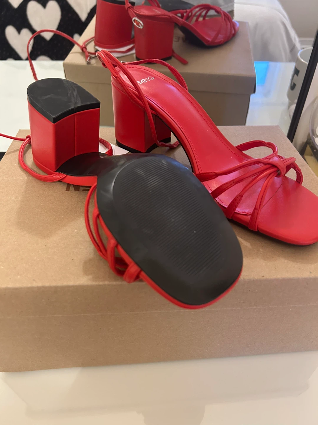 MNG Red Heeled Sandals - Size 6