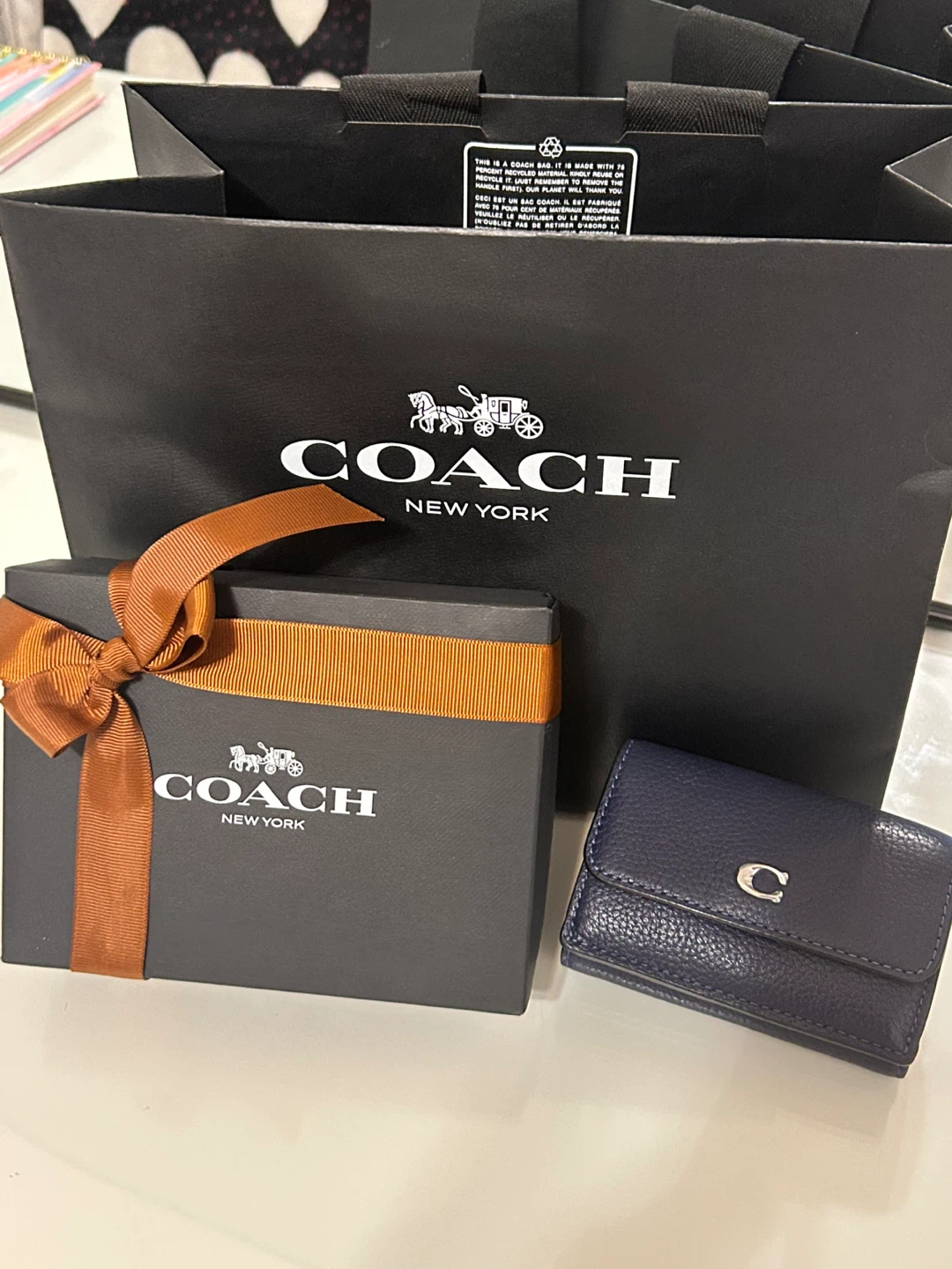 Coach Small Leather Wallet - Navy Blue