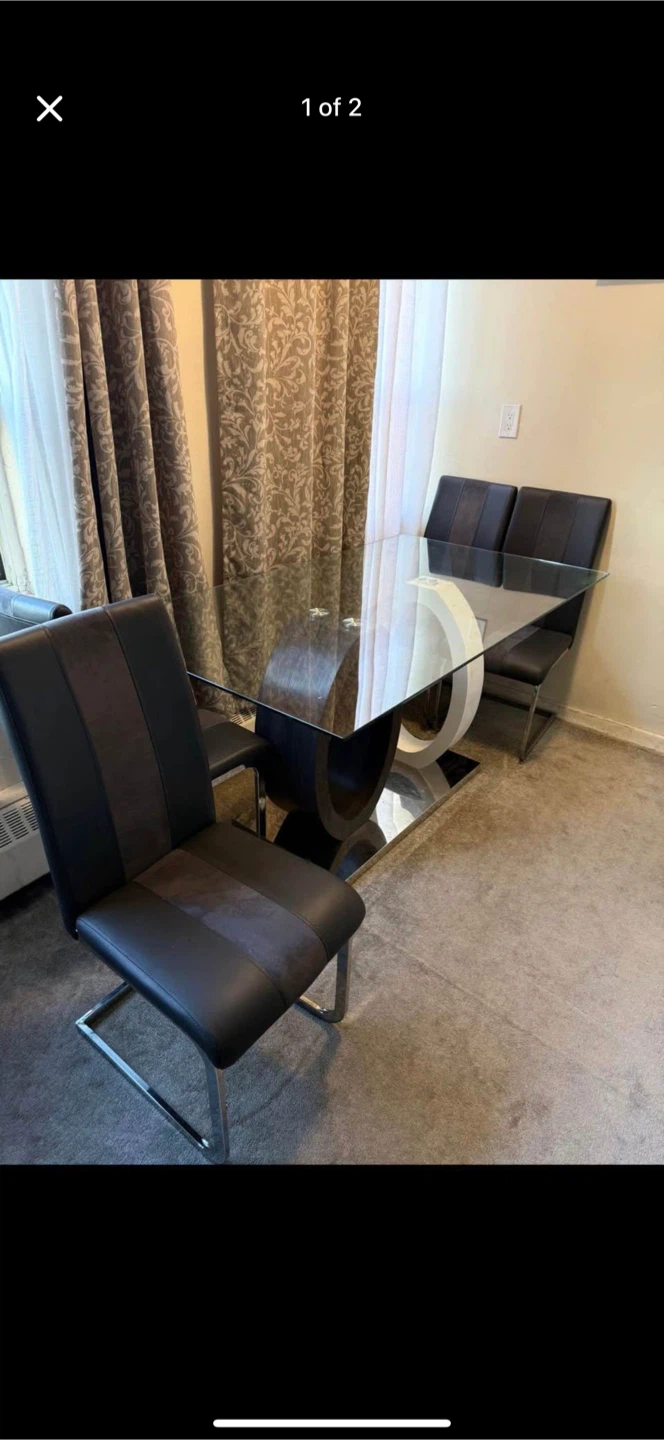 Modern Glass Top Dining Table with 4 Chairs