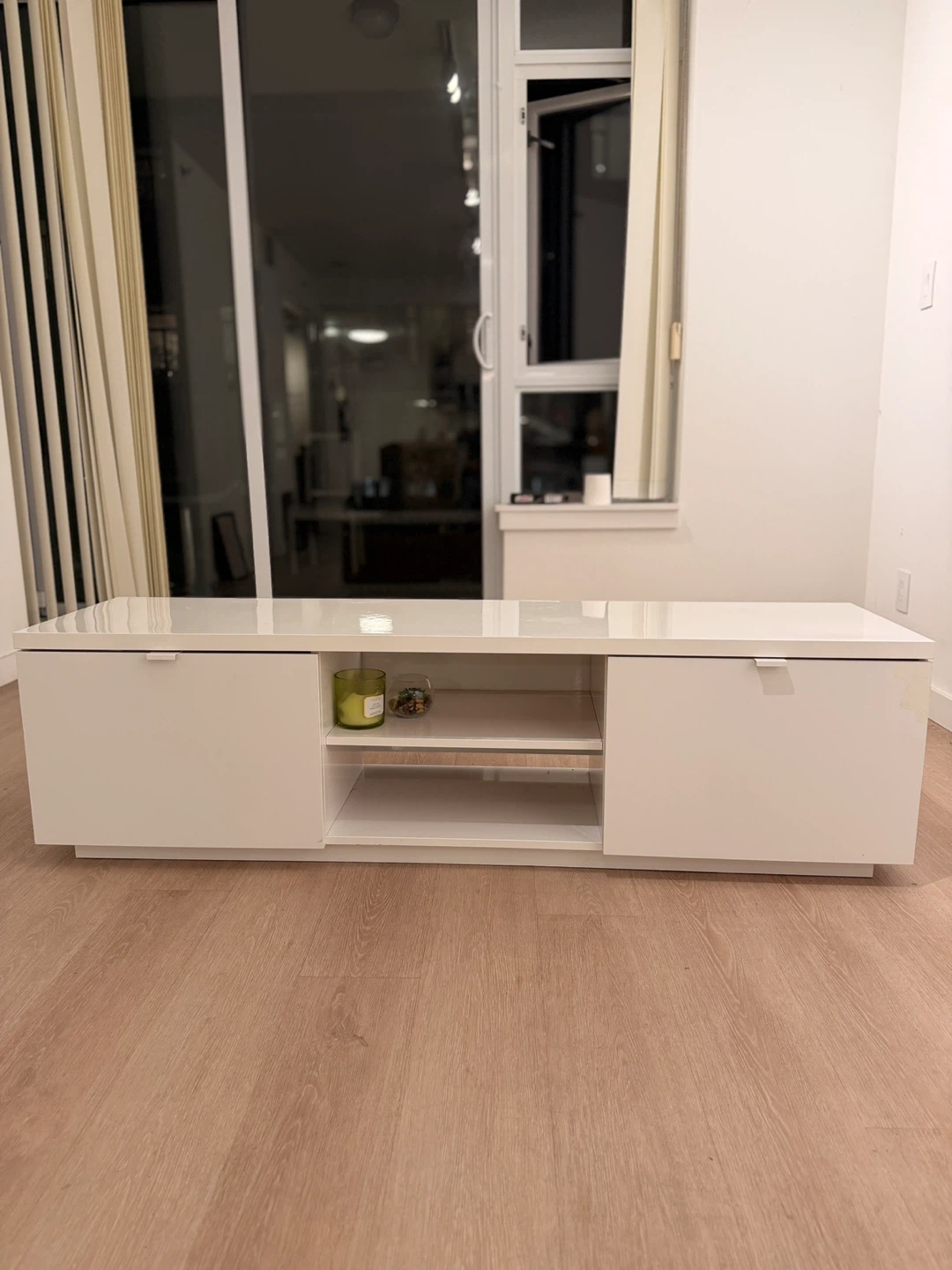White & Wood TV Stand/ Console + Zara jacket
