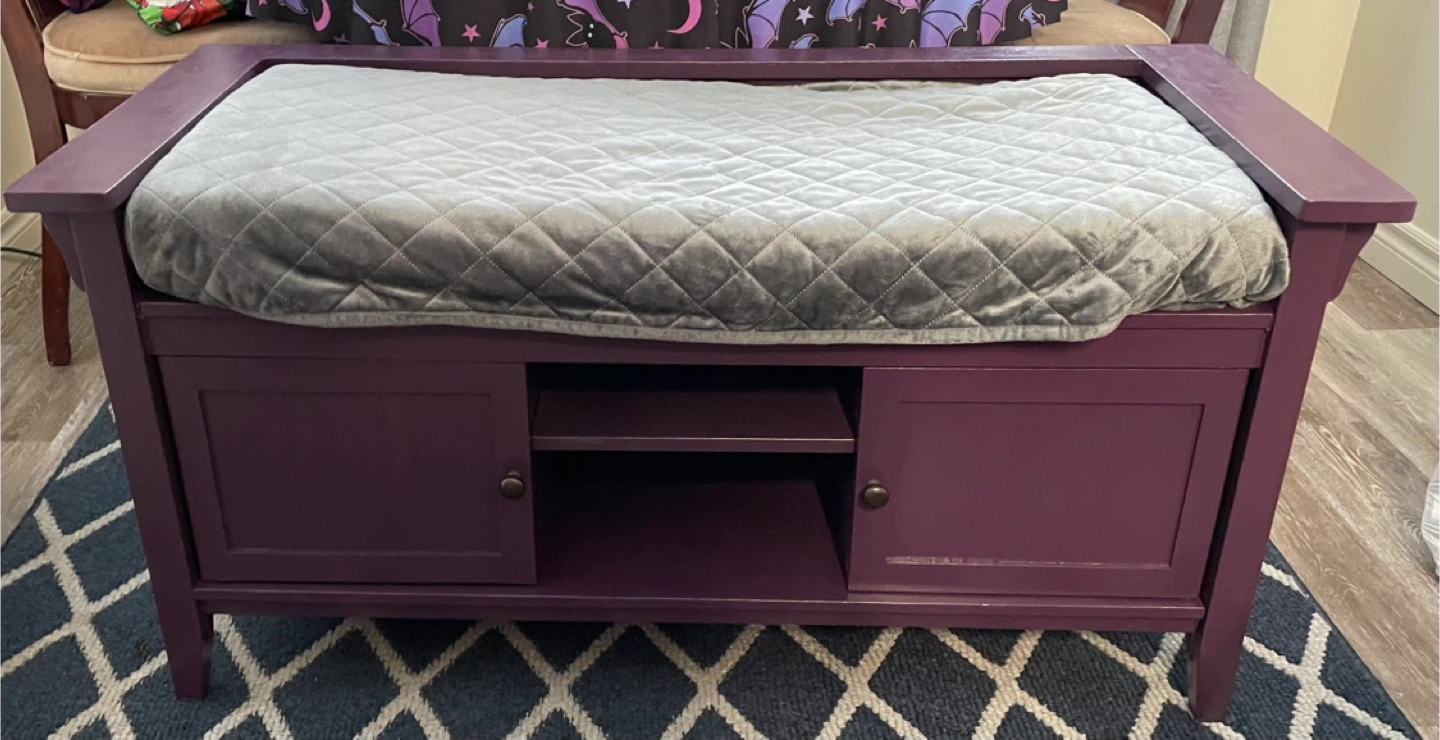 Purple Storage Bench with Cushion