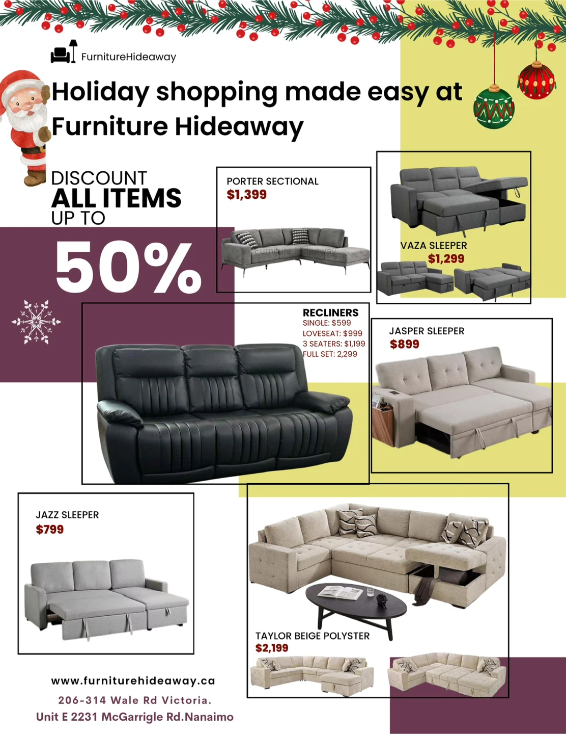 Couches, recliners, bed frames & more — UP TO 50% OFF!