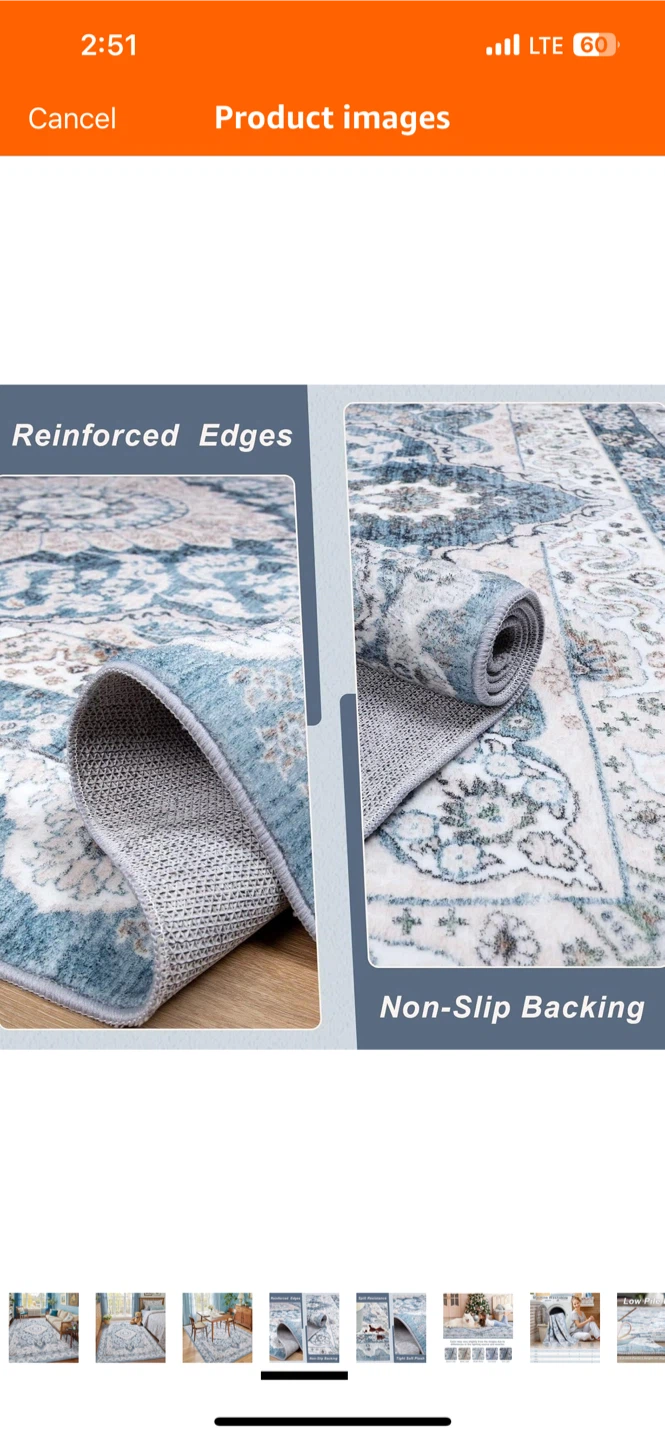 Blue & White Area Rug - Machine Washable - photo 3