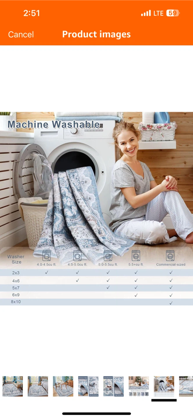 Blue & White Area Rug - Machine Washable - photo 5