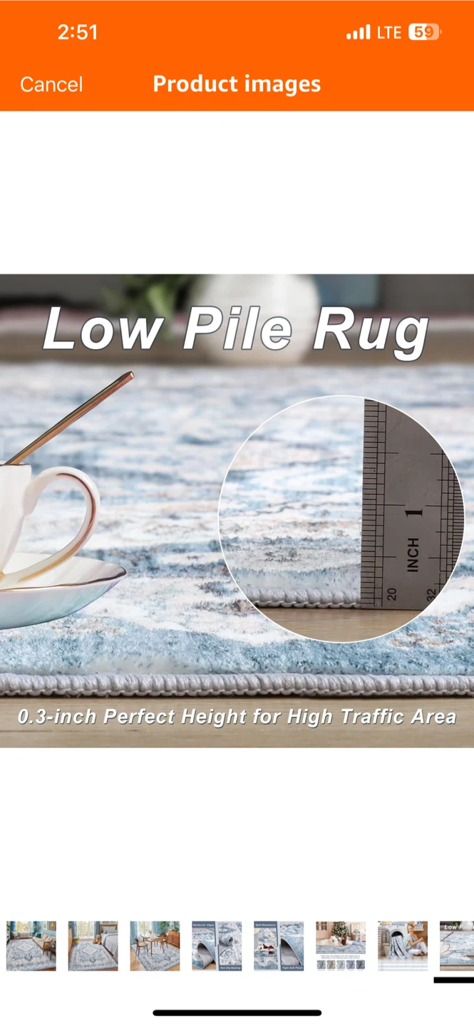 Blue & White Area Rug - Machine Washable - photo 4