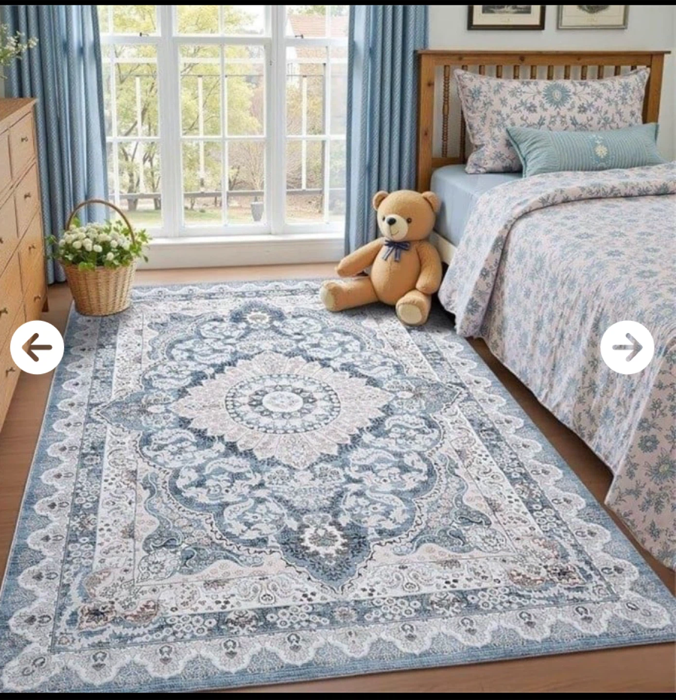 Blue & White Area Rug - Machine Washable - photo 2