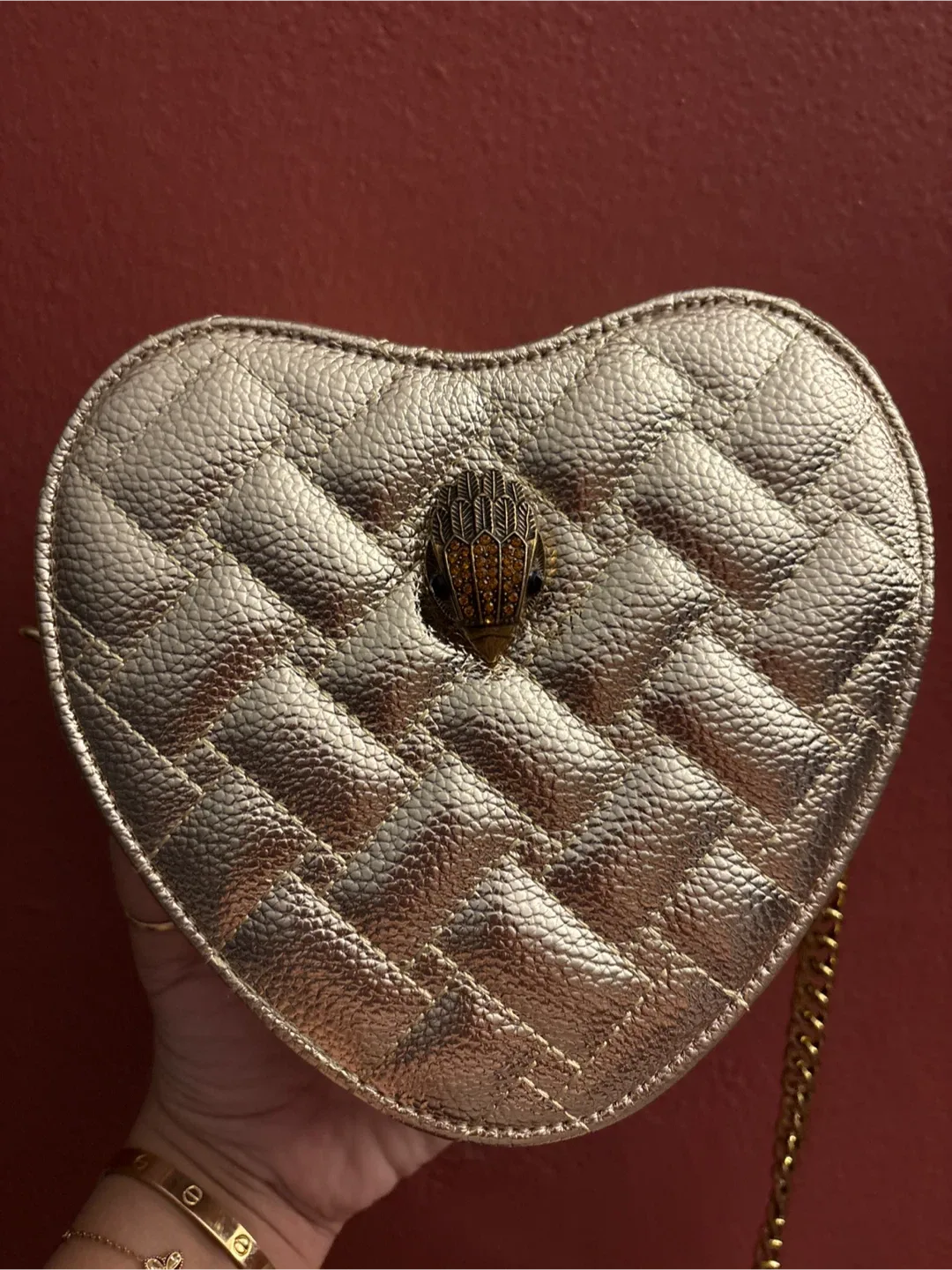 New Kurt Geiger London Metallic Gold Heart Bag