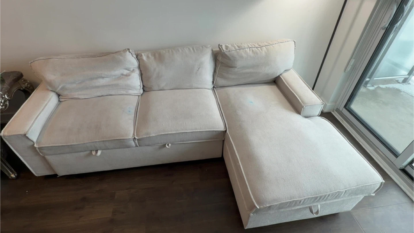 Beige Sofa Bed with Pull-Out Storage