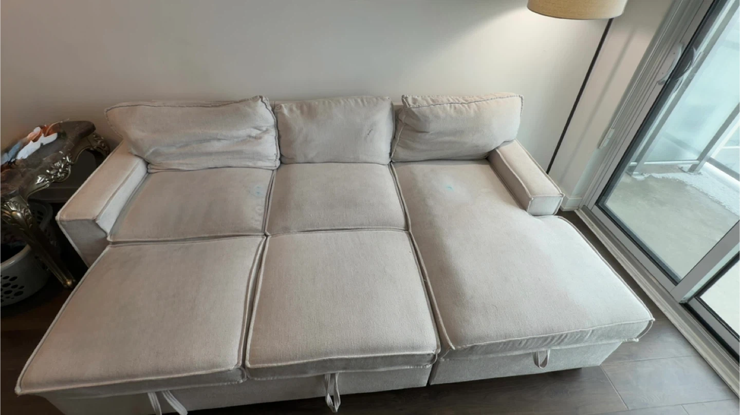 Beige Sofa Bed with Pull-Out Storage - photo 2