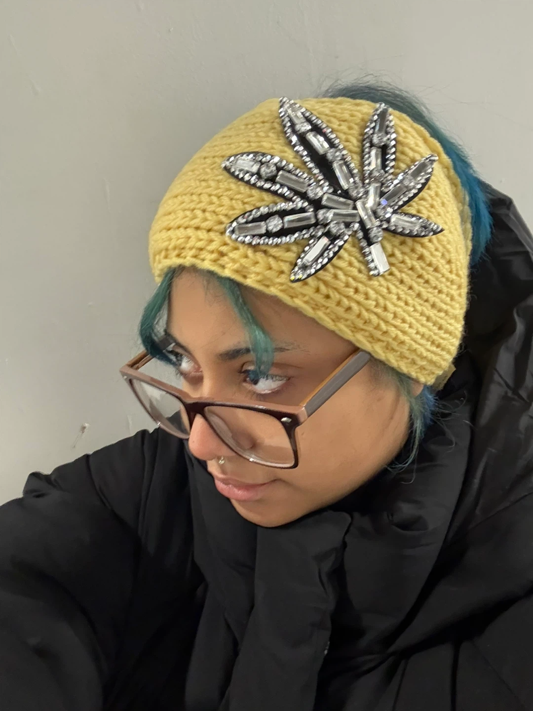 Handmade Knit Beanie with Leaf Design