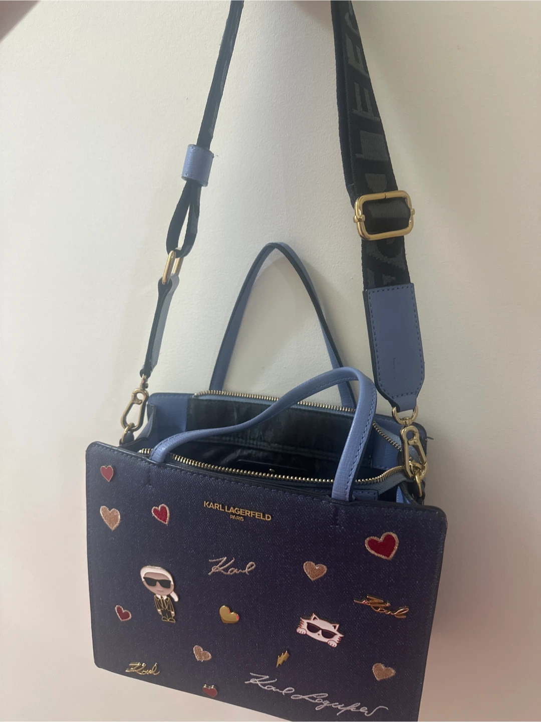 Karl Lagerfeld Paris Blue Denim Satchel