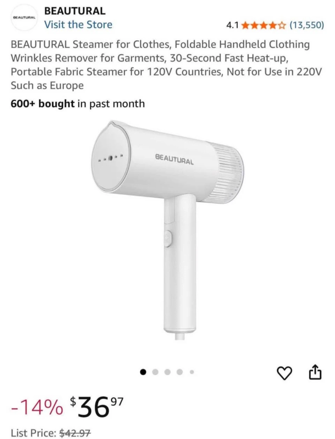 BEAUTURAL Handheld Steamer for Clothes - photo 2
