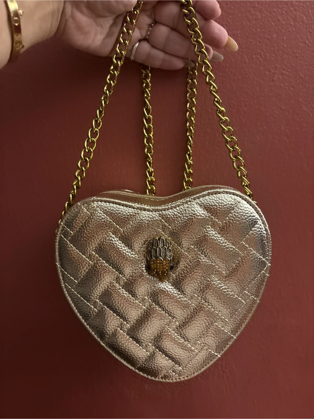 New Kurt Geiger London Metallic Gold Heart Bag