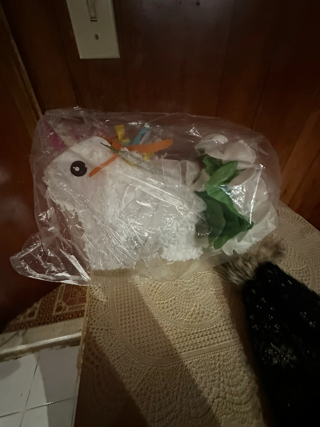 White Plush Unicorn with Flowers