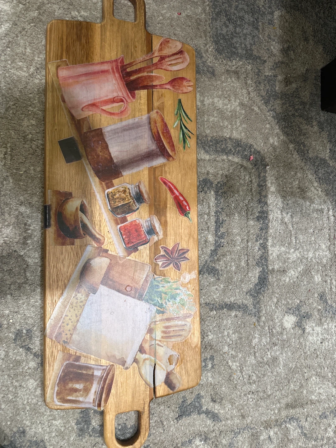 Wooden Cutting Board with Kitchenware Design