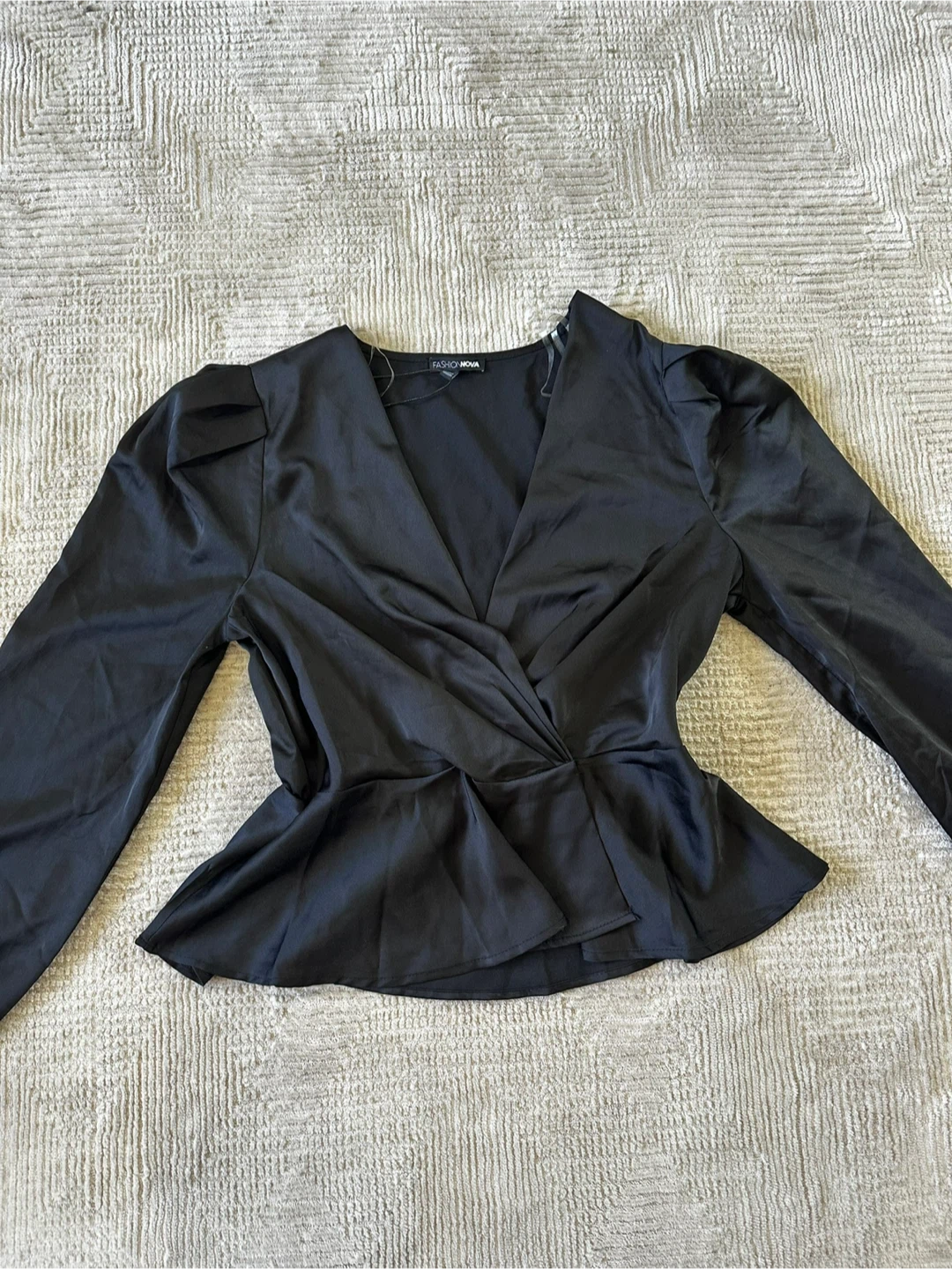 New Fashion Nova Black Peplum Blouse - Size L