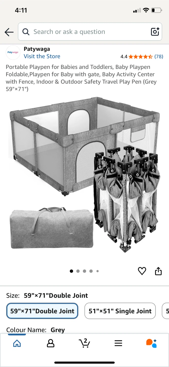 New-Foldable Playpen 59"x71" Grey