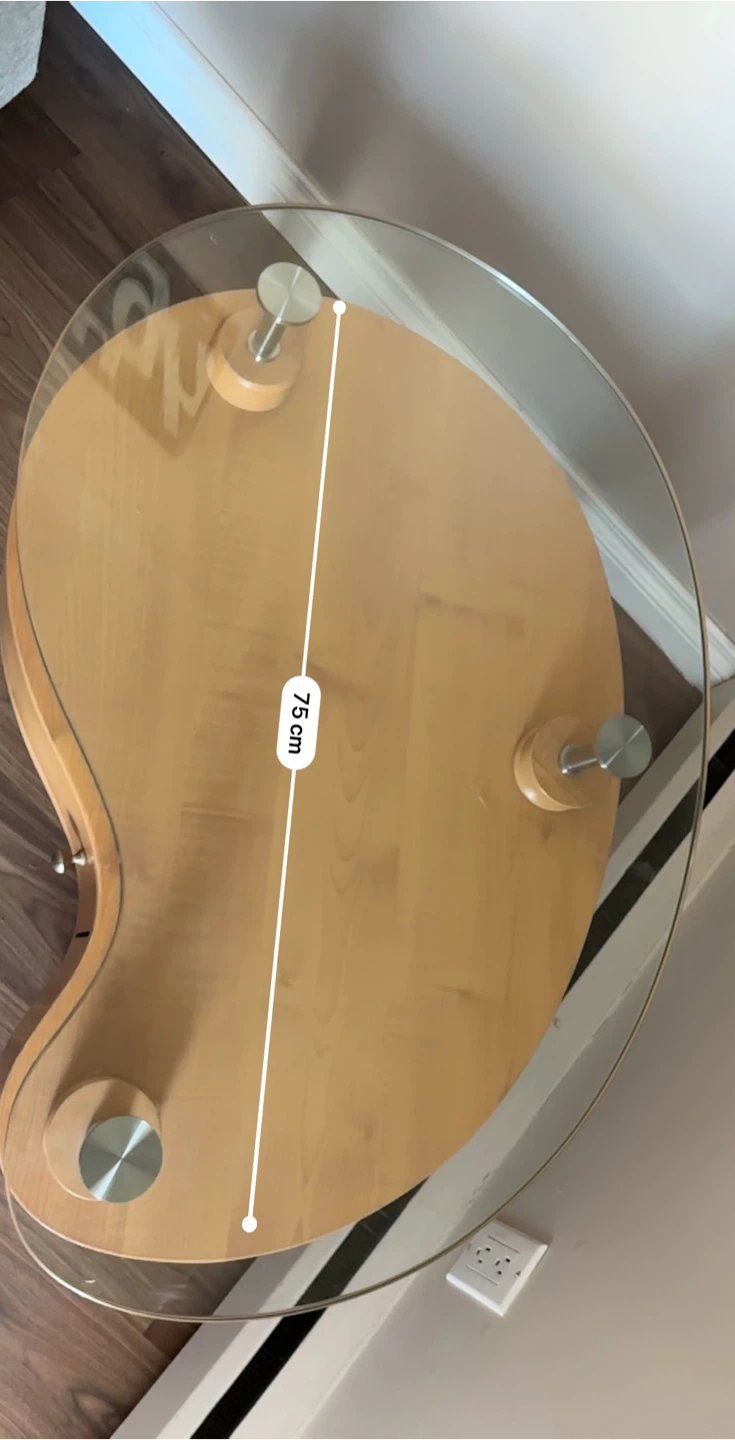 Kidney Shaped Glass Top Coffee Table - 75cm - photo 5