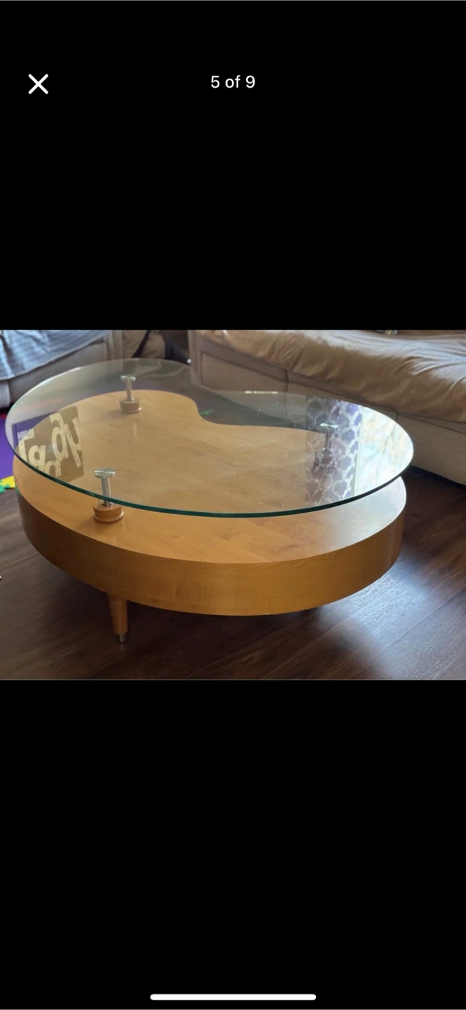 Kidney Shaped Glass Top Coffee Table - 75cm
