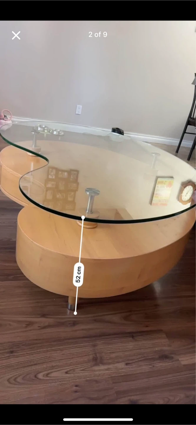 Kidney Shaped Glass Top Coffee Table - 75cm - photo 3