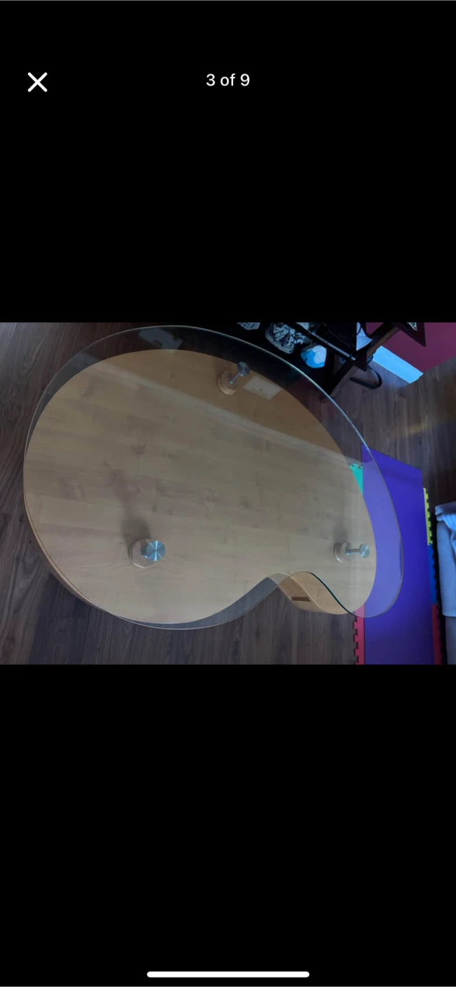 Kidney Shaped Glass Top Coffee Table - 75cm - photo 4