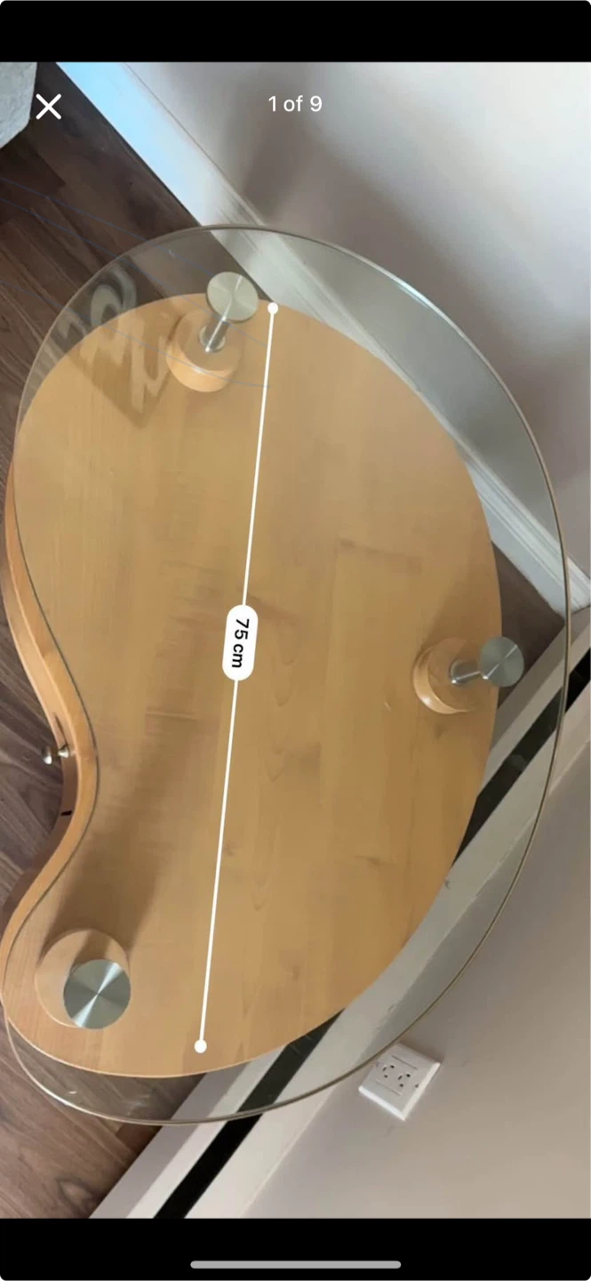 Kidney Shaped Glass Top Coffee Table - 75cm - photo 2