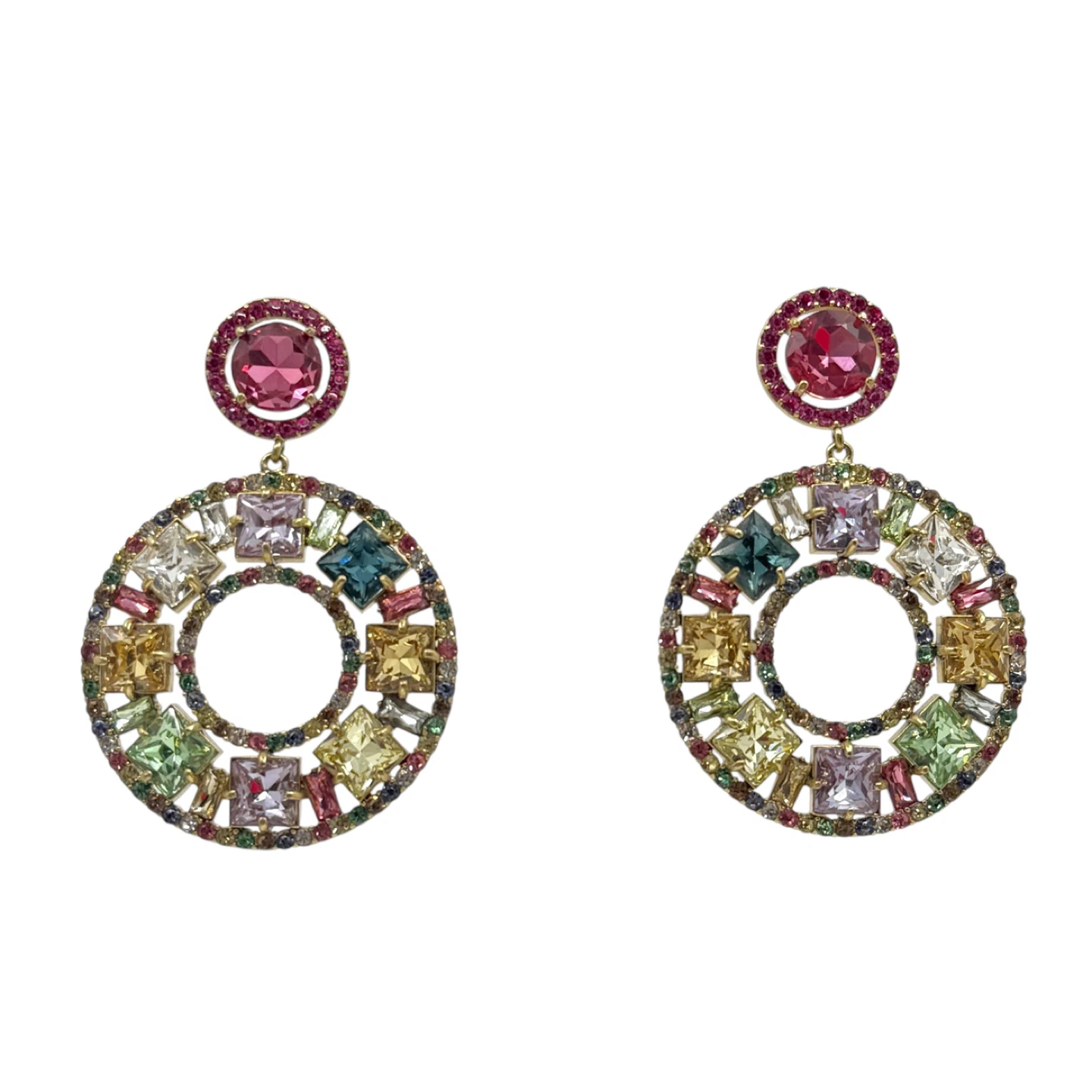 J.CREW gold tone rainbow rhinestone drop earrings - photo 2